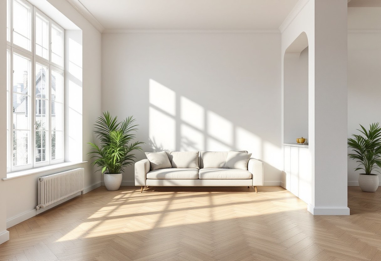 Rénovation intérieure complète, pièce de vie lumineuse