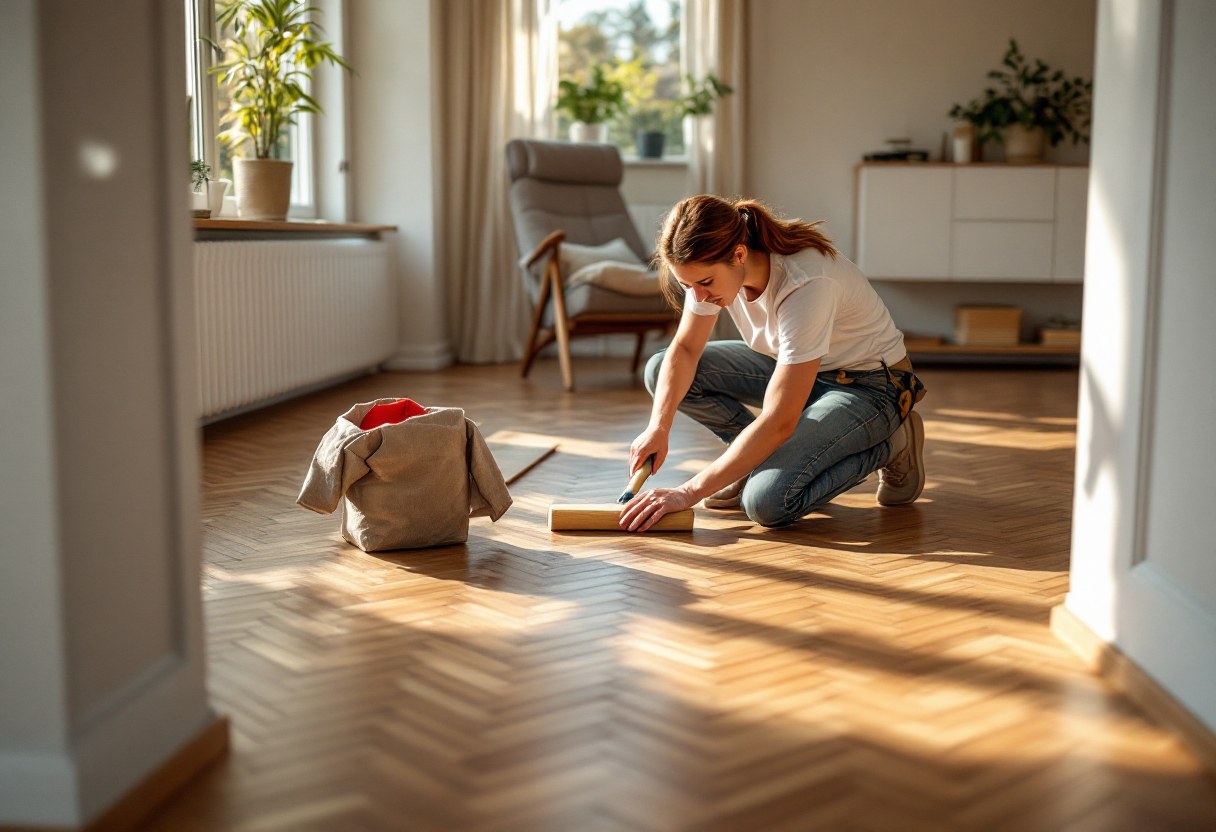 Pose de parquet en chêne dans un salon belge rénové