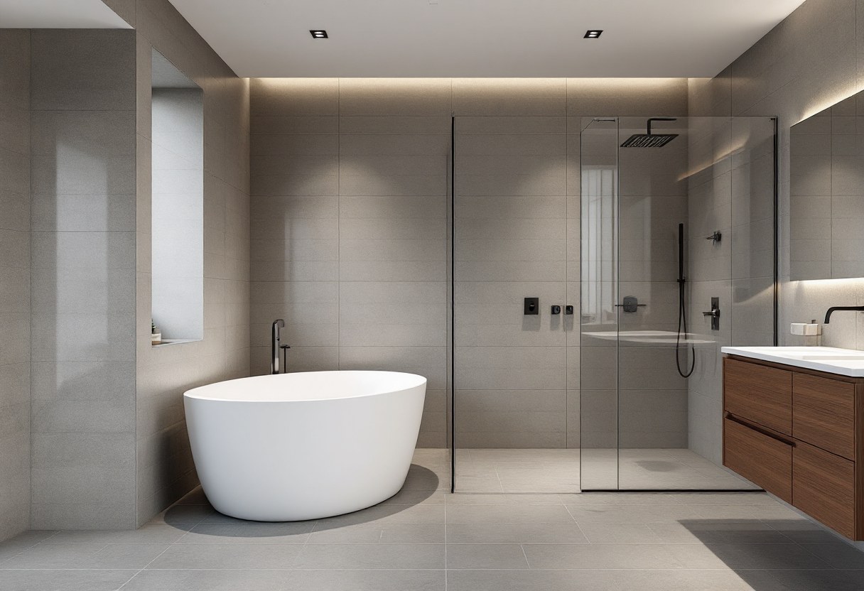 Salle de bains entièrement rénovée avec baignoire et douche à l'italienne