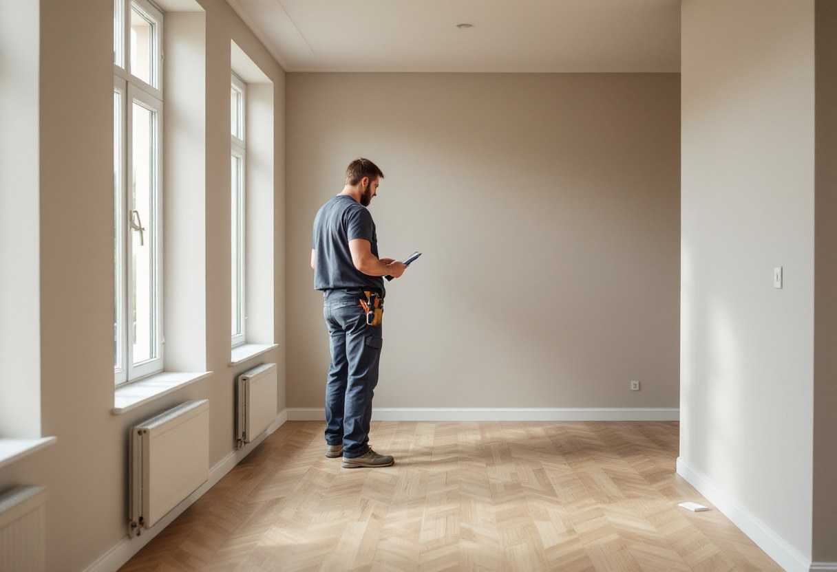 Chef de chantier démontrant une finition à un client lors d'une réception de travaux