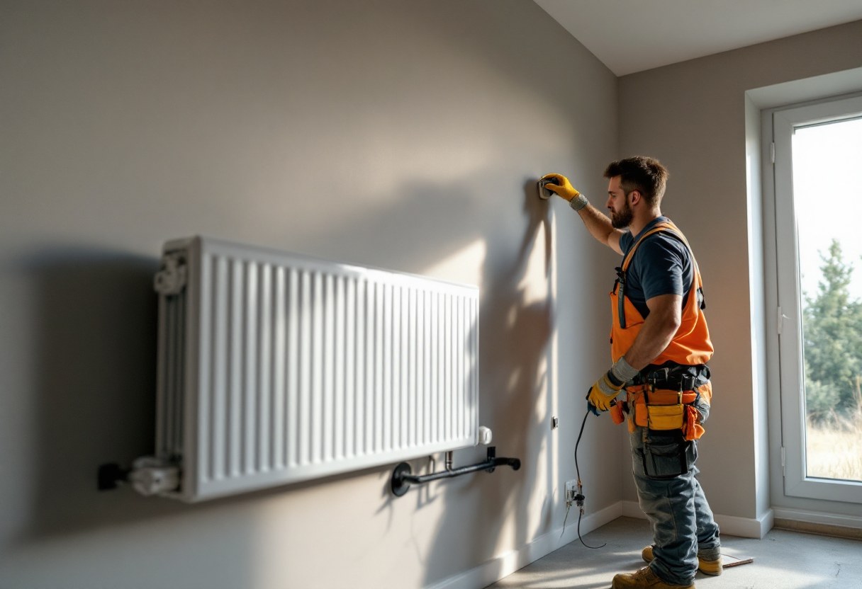 Pose d'un radiateur moderne dans une maison rénovée en Belgique