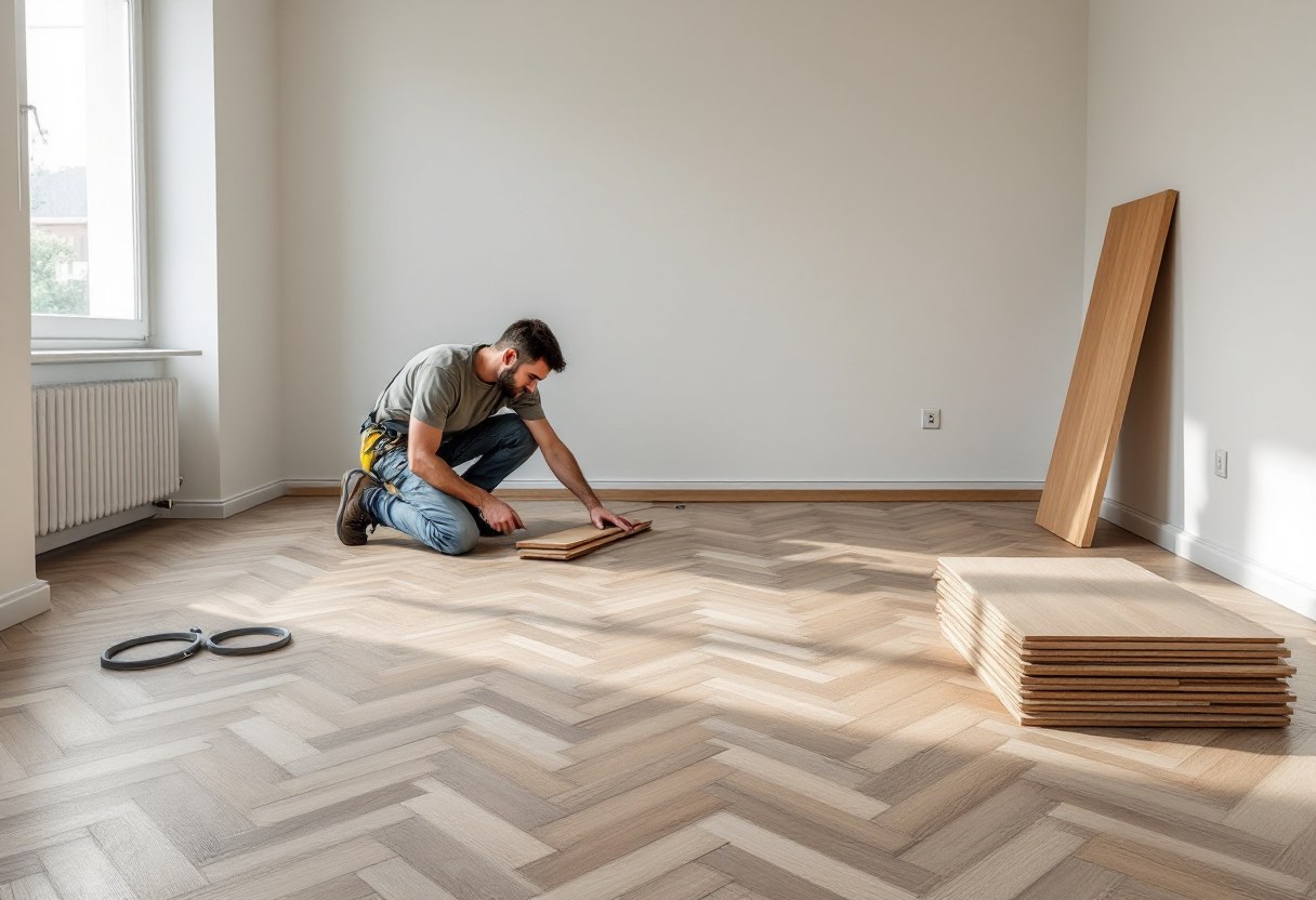 Pose de parquet massif en chevrons dans un appartement belge