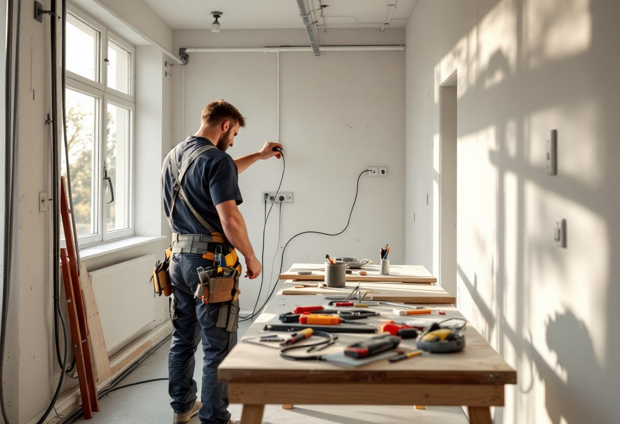 Électricien en intervention sur un chantier résidentiel en Belgique