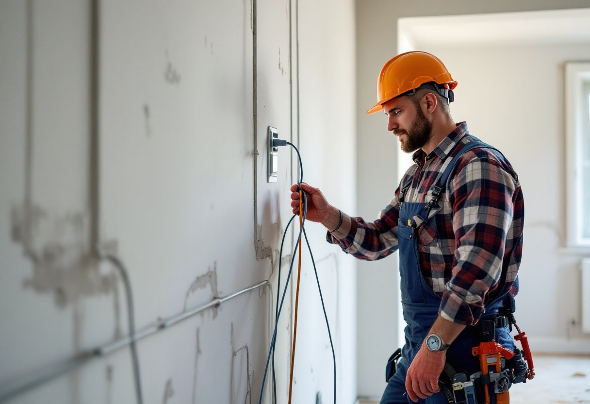Installation électrique en cours dans une maison rénovée en Belgique